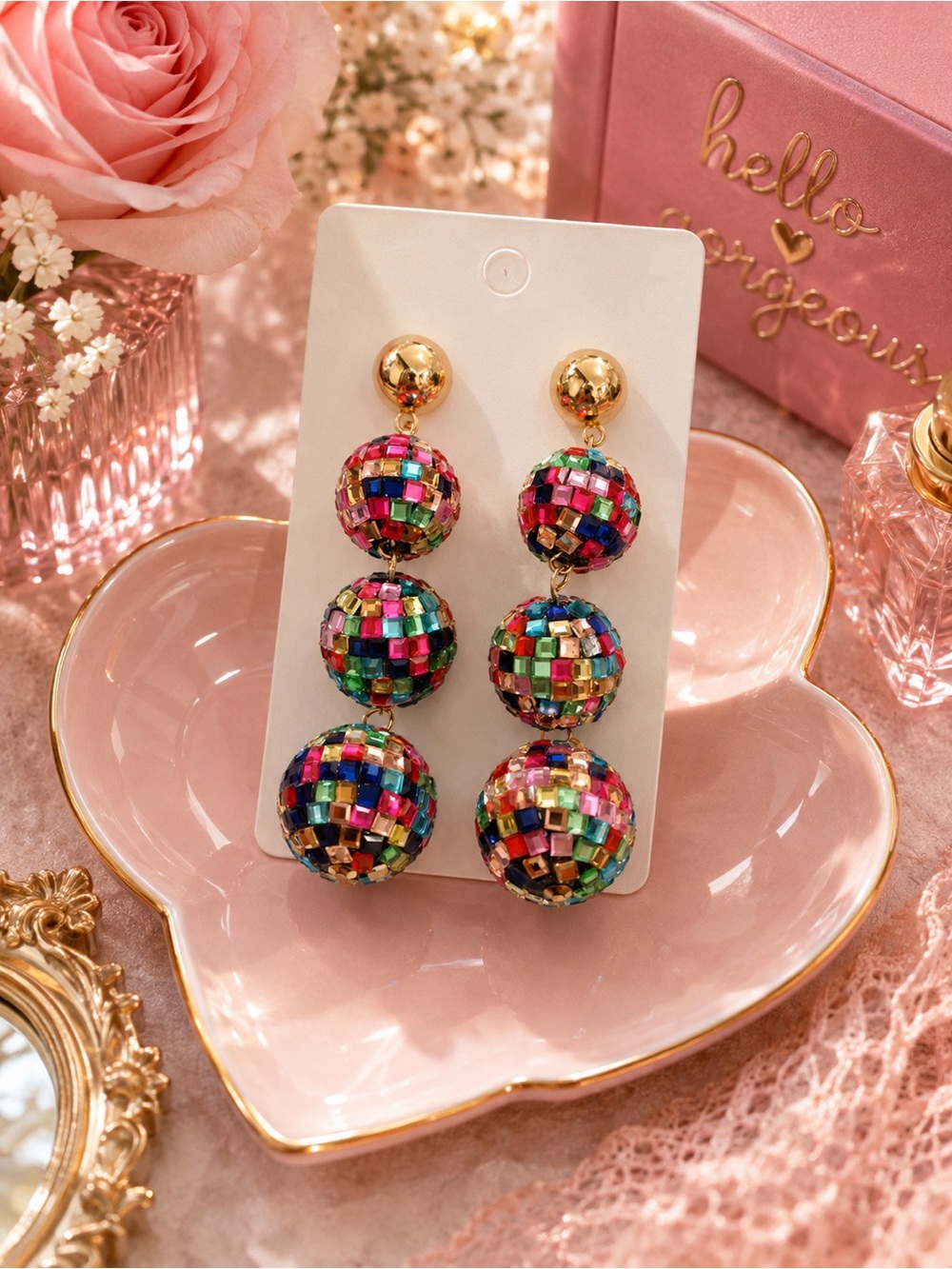 Multicolor Beaded Triple Drop Dangle Earrings - Statement Women's Jewelry